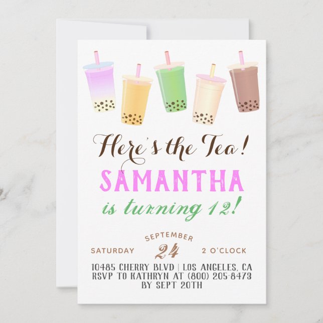 Invitation Anniversaire de Boba Tea (Devant)