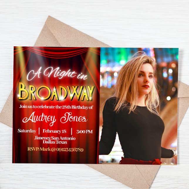 Invitation Anniversaire de Broadway avec photo (Broadway Landscape Invitation with Photo)