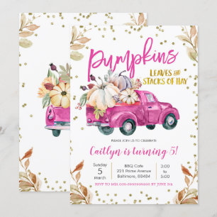 Invitation Anniversaire de Camion Citrouille rose