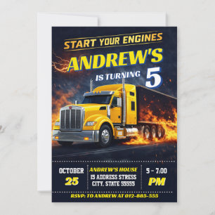 Invitation Anniversaire de Camion Semi-Remorque Personnel Big
