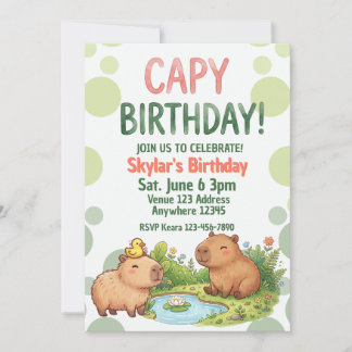 Invitation Anniversaire de Capybara Mignon