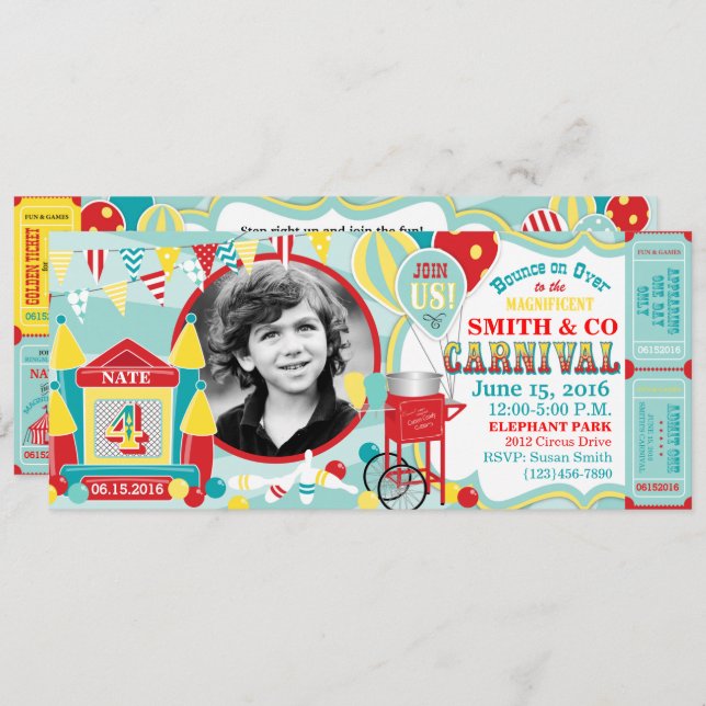 Invitation Anniversaire de carnaval de Chambre de rebond (Devant / Derrière)