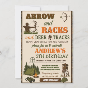 Invitation Anniversaire de chasse personnalisé avec camouflag