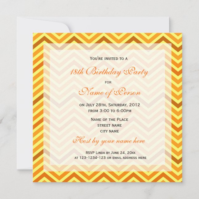 Invitation Anniversaire de chevron clair, moderne, tendance,  (Devant)