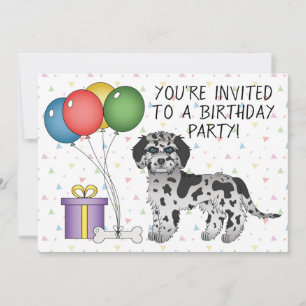 Invitation Anniversaire de chien de dessin animé Blue Merle M