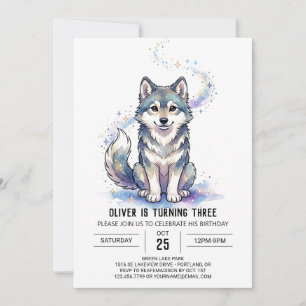 Invitation Anniversaire de chien Husky Violet