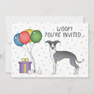 Invitation Anniversaire de chien mignon Greyhound Italien ble