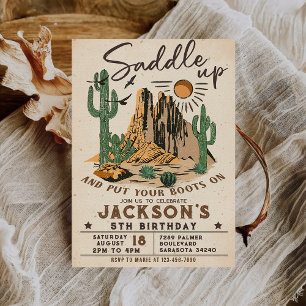 Invitation Anniversaire de cow-boy de rodéo occidental Saddle