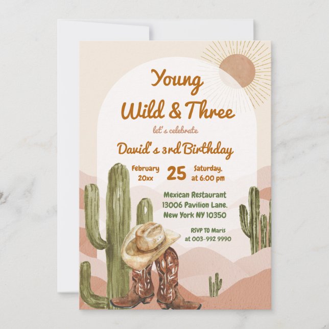 Invitation Anniversaire de Cowboy Young Wild et Three Desert (Devant)