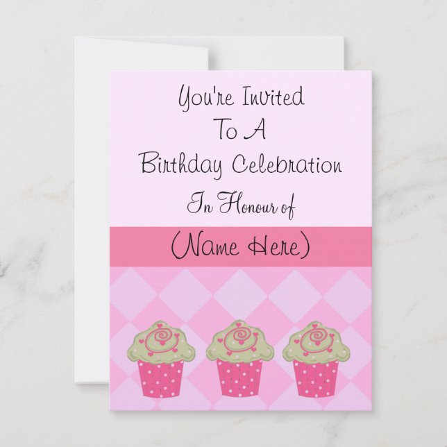 Invitation Anniversaire de Cupcake rose classique (Devant)