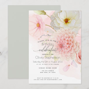Invitation Anniversaire de Dahlia pour Son Invitat floral ros