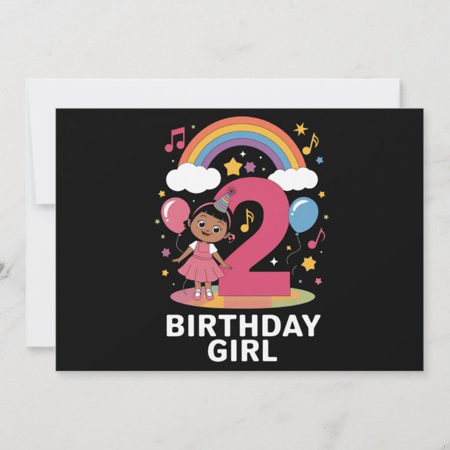 Invitation Anniversaire de deux ans fille mignonne 2e anniver (Devant)
