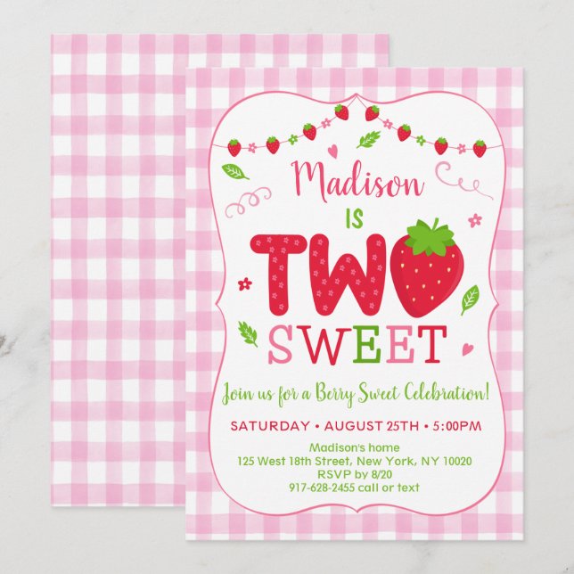 Invitation Anniversaire de deux fraises sucrées (Devant / Derrière)