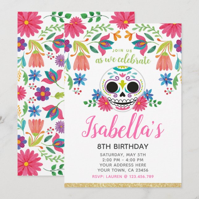Invitation Anniversaire de Dia de los Muertos (Devant / Derrière)