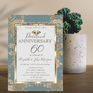 Invitation Anniversaire de Diamonds Vintage Mariage damassé