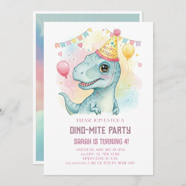 INVITATION ANNIVERSAIRE DE DINO-MITE (Devant / Derrière)