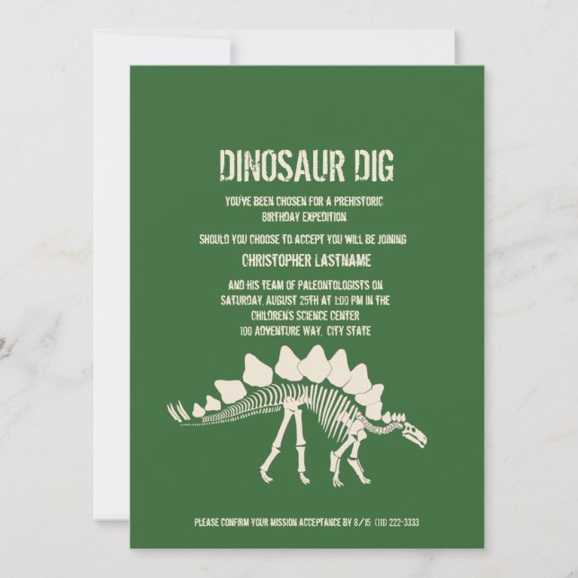 Invitation Anniversaire de Dinosaur (Devant)