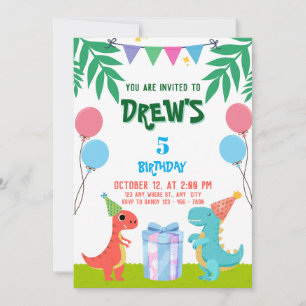 Invitation Anniversaire De Dinosaure Avec Ballons Et Cadeaux