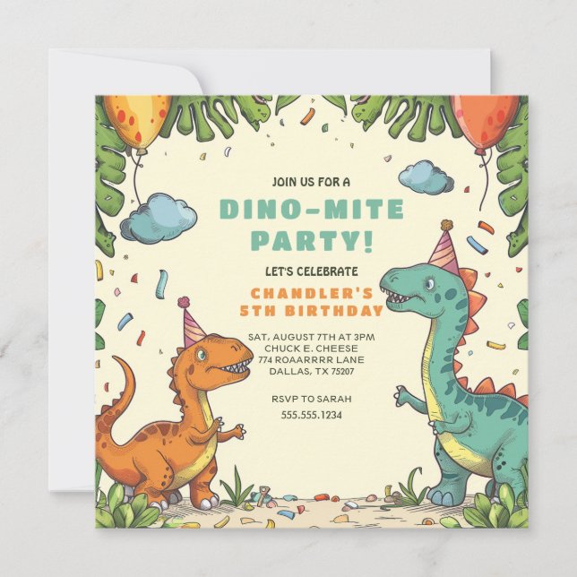 Invitation Anniversaire de dinosaure pour enfants (Devant)