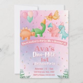 Invitation Anniversaire de Dinosaure Rose