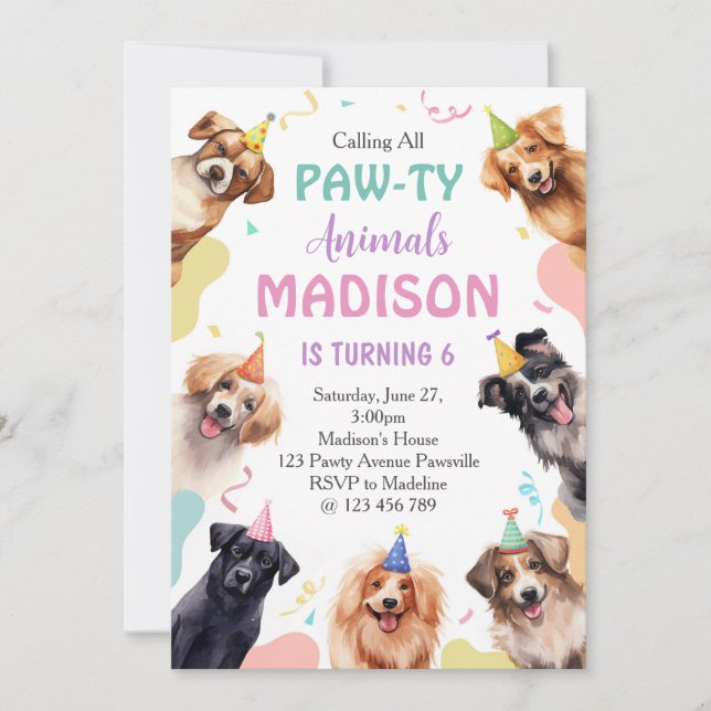 Invitation Anniversaire de Dog Pawty (Devant)