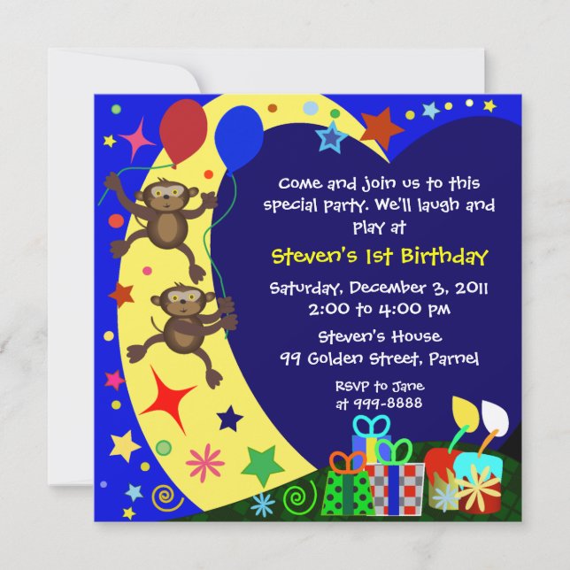 Invitation Anniversaire de enfant : 011 singes (Devant)