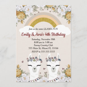 Invitation Anniversaire de enfant Alpaca Llama Twi
