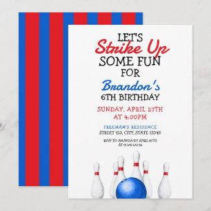 Invitation Anniversaire de enfant amusant Red et Blue Bowling
