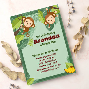 Invitation Anniversaire de enfant animal Jungle Monkey