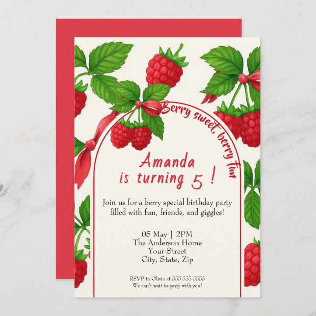 Invitation Anniversaire de enfant Berry Sweet Raspberry (Devant / Derrière)