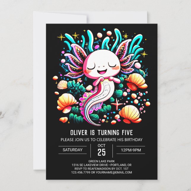 Invitation Anniversaire de enfant Boho Axolotl (Devant)