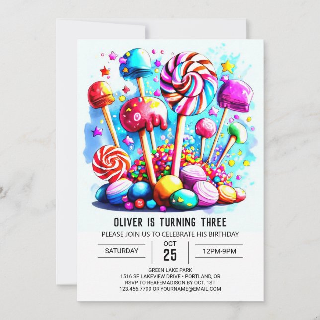 Invitation Anniversaire de enfant Candyland personnalisé (Devant)