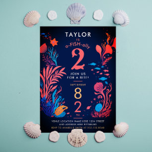 Invitation Anniversaire de enfant coloré de poisson de l'océa