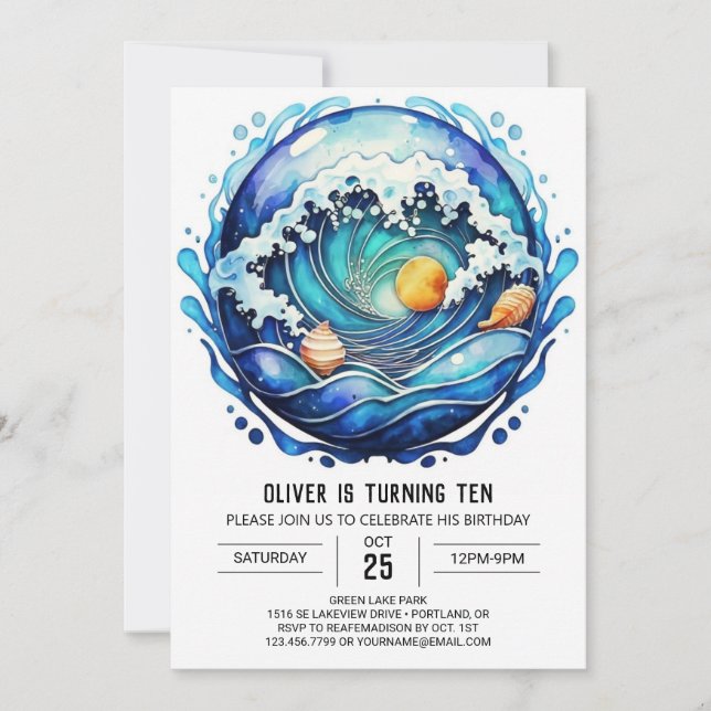 Invitation Anniversaire de enfant d'aquarelle Seashore (Devant)