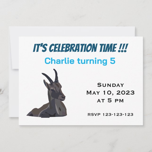 Invitation Anniversaire de enfant d'art animal de chèvre Ibex (Devant)