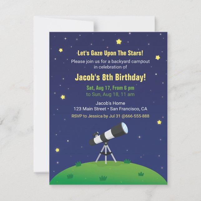 Invitation Anniversaire de enfant d'astronomie de Stargazing  (Devant)