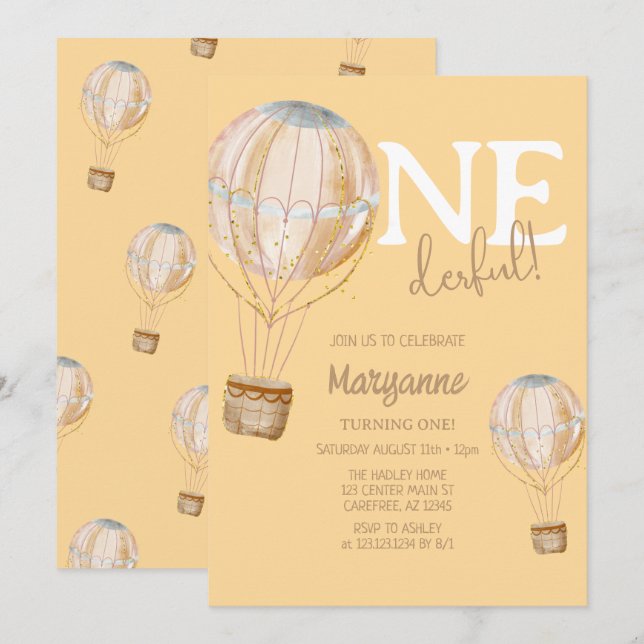 Invitation Anniversaire de enfant de ballon à air  (Devant / Derrière)