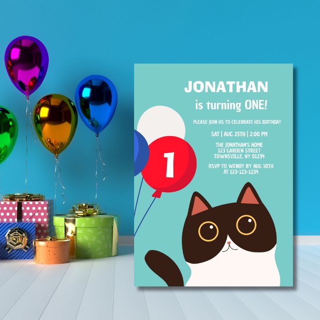 Invitation Anniversaire de enfant de ballon de fête de chats  (Créateur téléchargé)