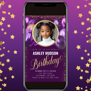 Invitation Anniversaire de enfant de ballons viole