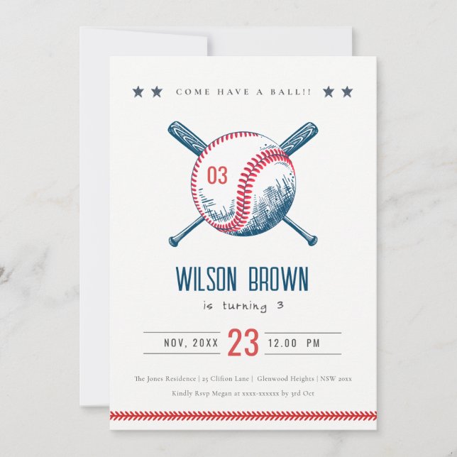 Invitation Anniversaire de enfant de baseball rouge de la Mar (Devant)