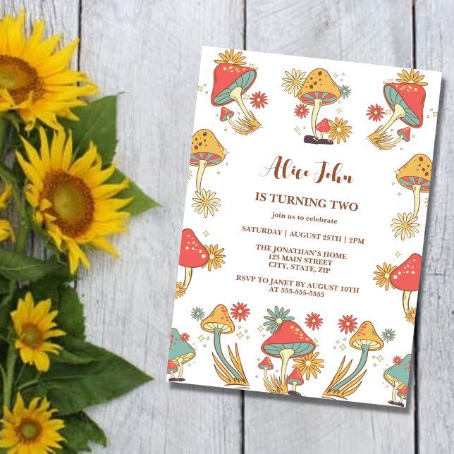 Invitation Anniversaire de enfant de champignon super psychéd (Créateur téléchargé)