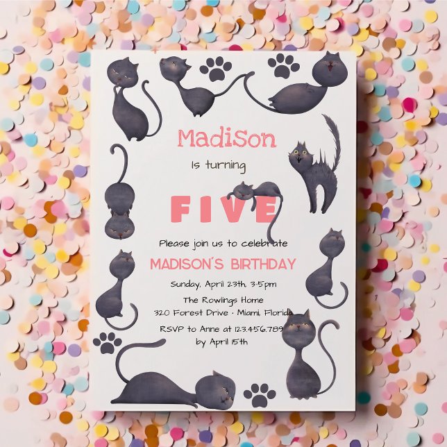Invitation Anniversaire de enfant de chat noir (Créateur téléchargé)