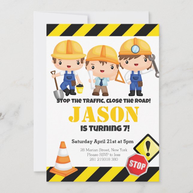Invitation Anniversaire de enfant de construction (Devant)