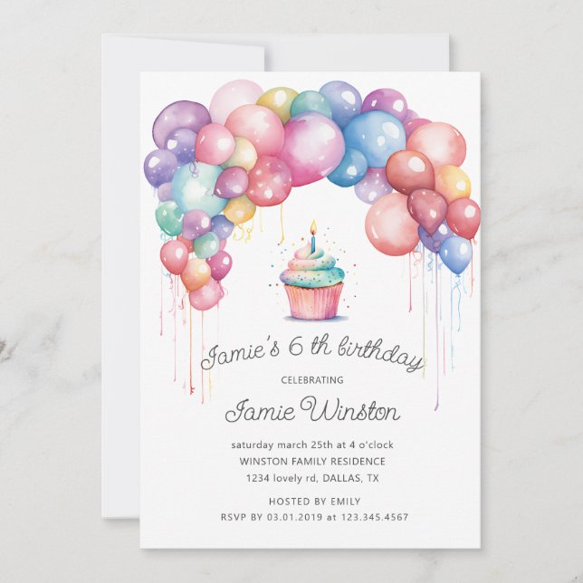 Invitation Anniversaire de enfant de Cupcake d'arc de ballon  (Devant)