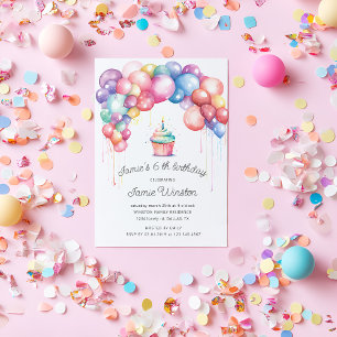 Invitation Anniversaire de enfant de Cupcake d'arc de ballon 