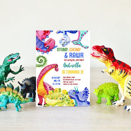 Invitation Anniversaire de enfant de dinosaures colorés Whims