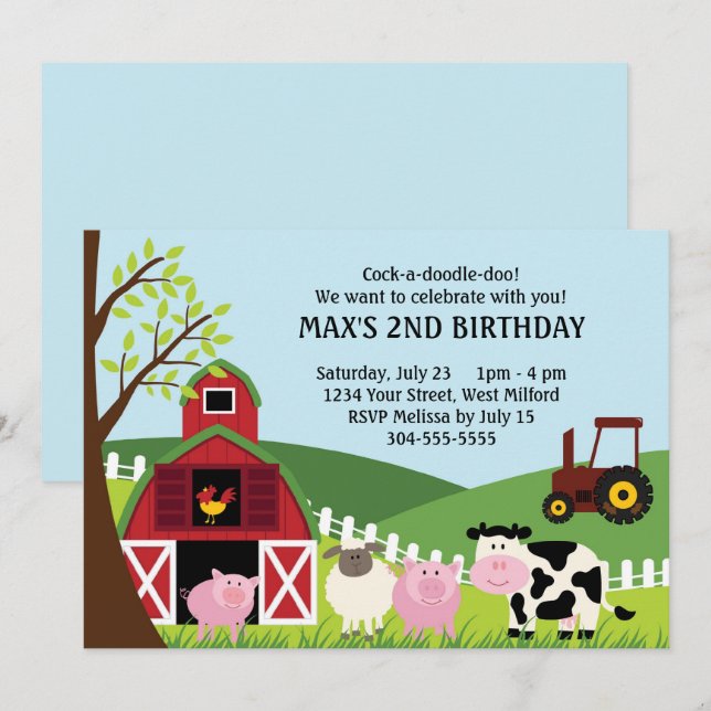 Invitation Anniversaire de enfant de ferme (Devant / Derrière)