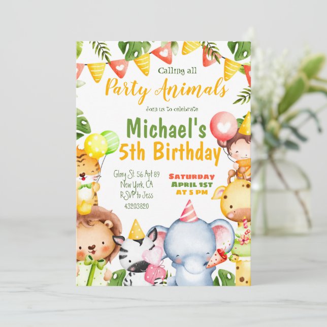 Invitation Anniversaire de enfant de fêtes animaux sauvages S (Debout devant)
