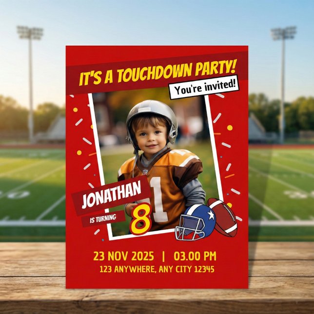 Invitation Anniversaire de enfant de football américain rouge (Créateur téléchargé)
