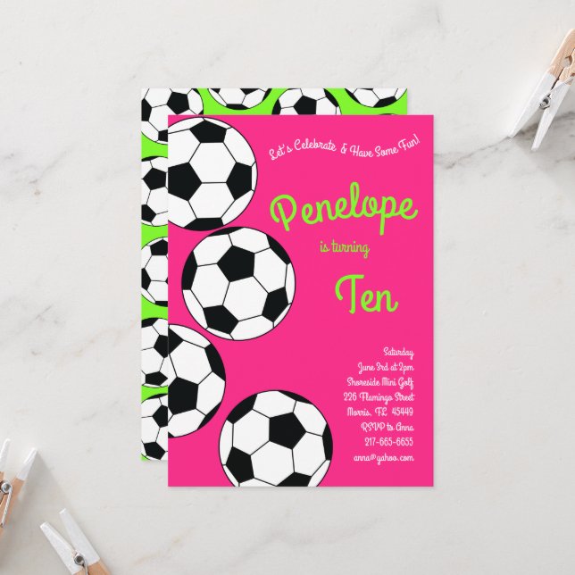 Invitation Anniversaire de enfant de football Sports Filles r (Devant/Arrière en situation)